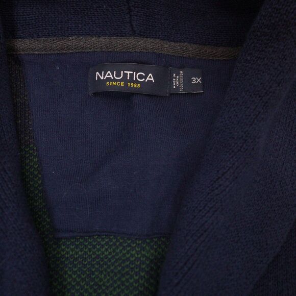 Nautica Shawl Collar Pullover Sweater 100% Cotton Blue Fair Isle Nordic Winter - Picture 5 of 10